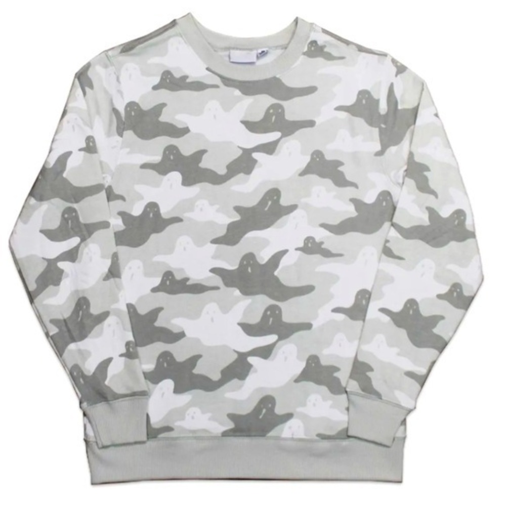 Ghost Grey Camo Sweatshirt Women's Crewneck Light Gray Long Sleeve Pullover XL
